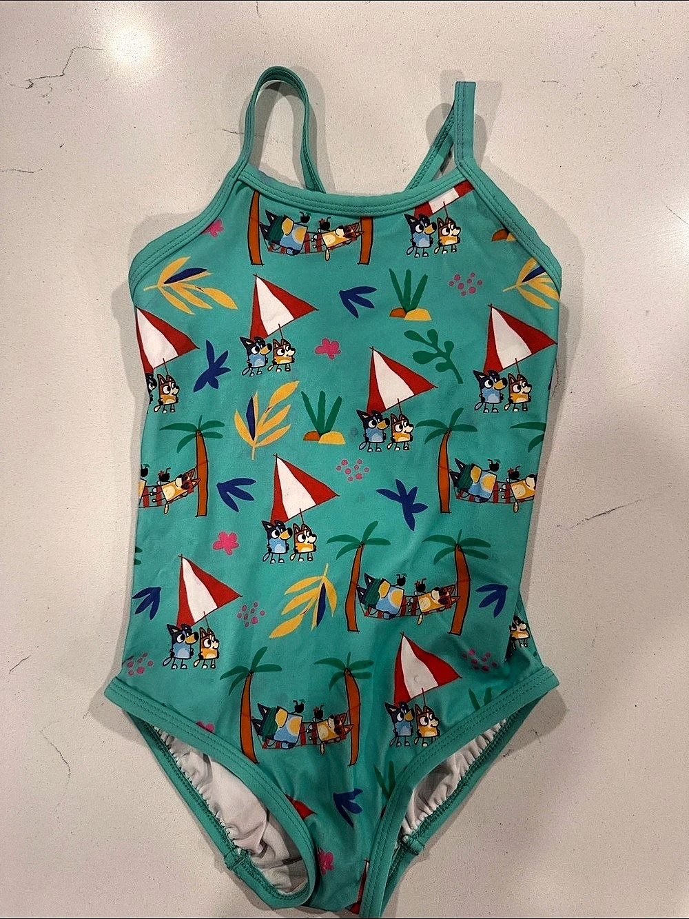 Hanna Andersson Bluey One-Piece Swimsuit Green & Red Girls US 5